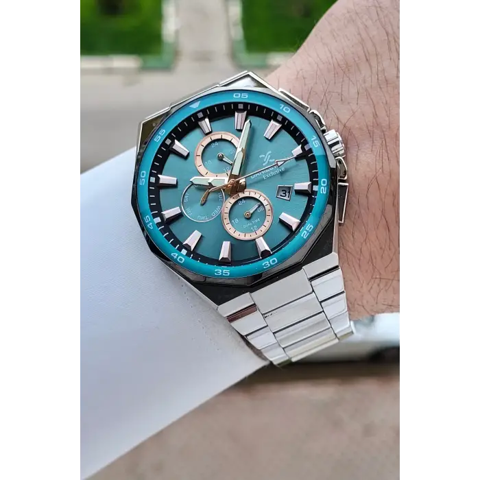 Kadranı Turkuaz Kordonu Gümüş Renk 43,5 Mm Erkek Kol Saati