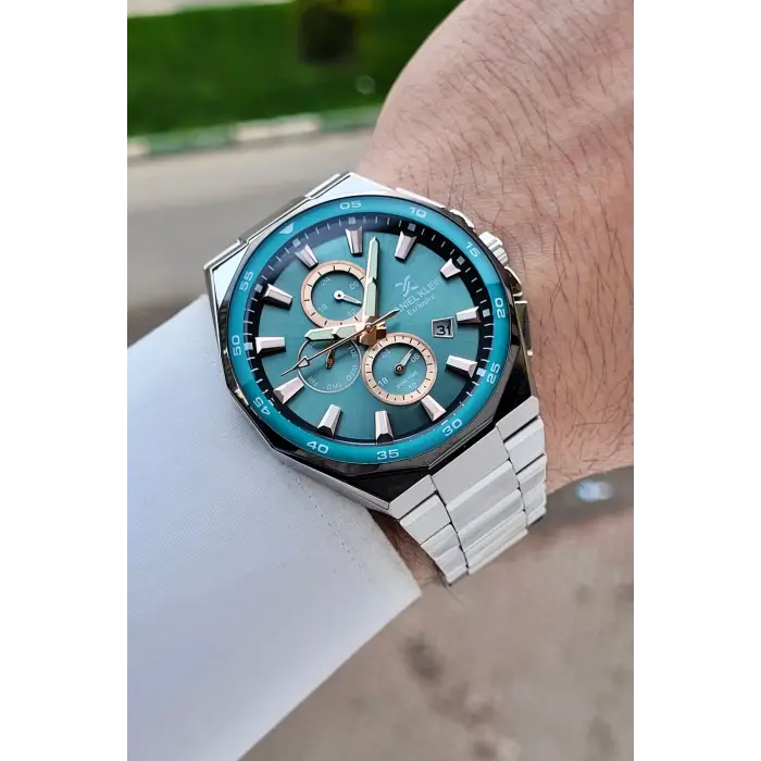Kadranı Turkuaz Kordonu Gümüş Renk 43,5 Mm Erkek Kol Saati