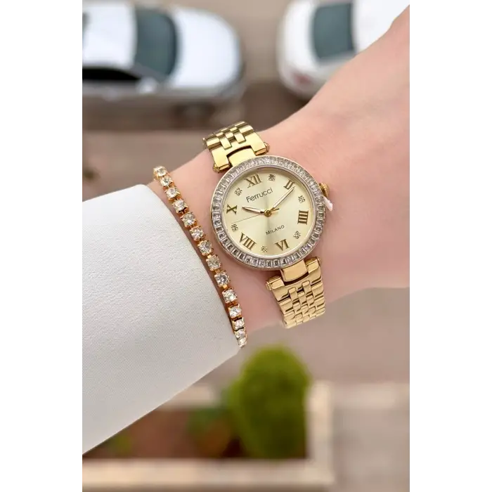 Gold Renk Kadın 30 Mm Kadın Kol Saati ve Hediye Bileklik