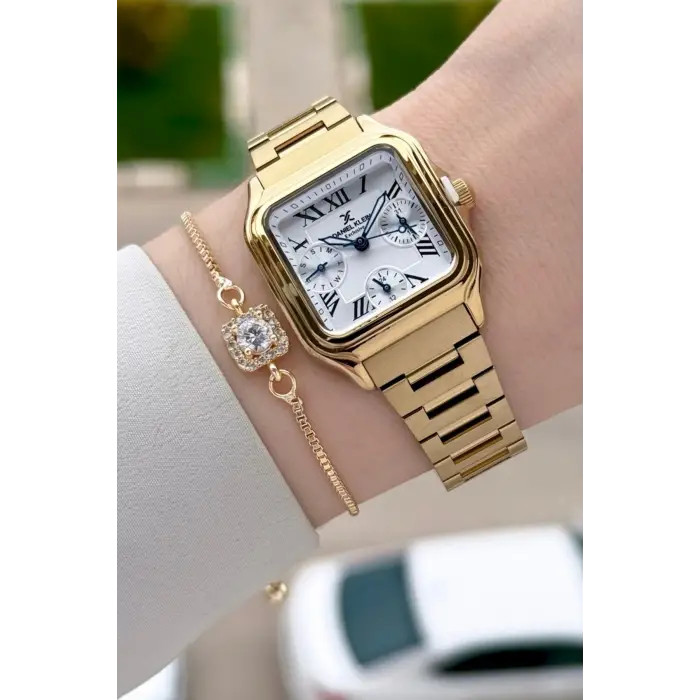 Gold Renk 28,5 mm İç Göstergeleri Aktif Hediye Paketli Kadın Kol Saati