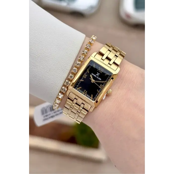 Kadranı Siyah Kordonu Gold Renk 22 mm Kadın Kol Saati