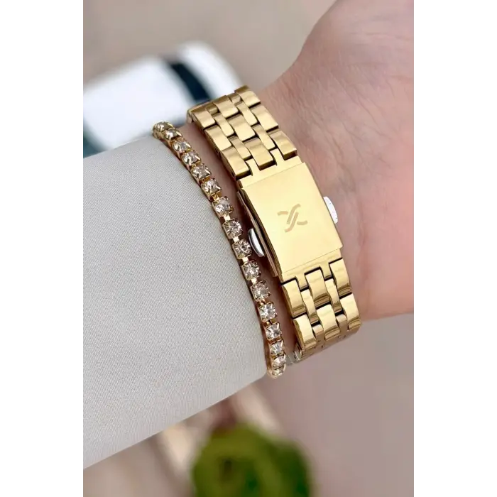 Kadranı Siyah Kordonu Gold Renk 22 mm Kadın Kol Saati