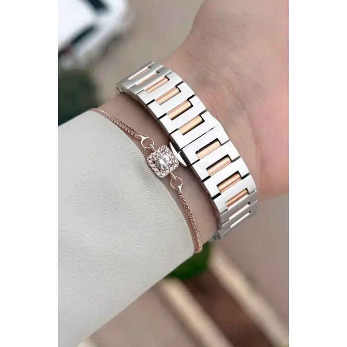 Rose Gümüş Renk 28,5 mm İç Göstergeleri Aktif Hediye Paketli Kadın Kol Saati