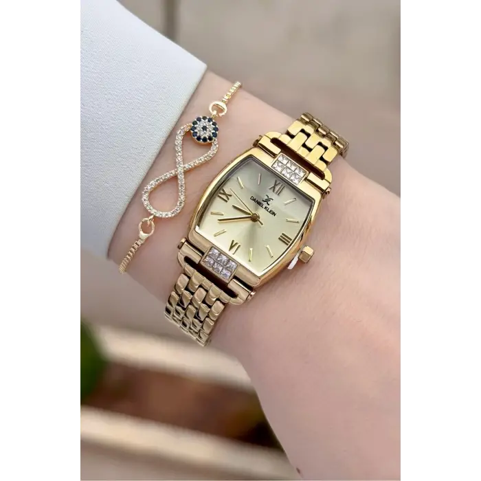 Kadranı Sarı Kordonu Gold Renk 24 mm Hediye Paketli Kadın Kol Saati