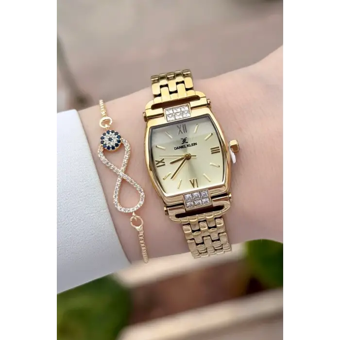 Kadranı Sarı Kordonu Gold Renk 24 mm Hediye Paketli Kadın Kol Saati