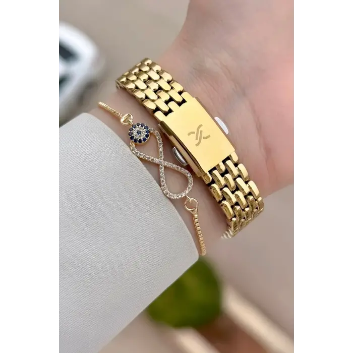 Kadranı Sarı Kordonu Gold Renk 24 mm Hediye Paketli Kadın Kol Saati