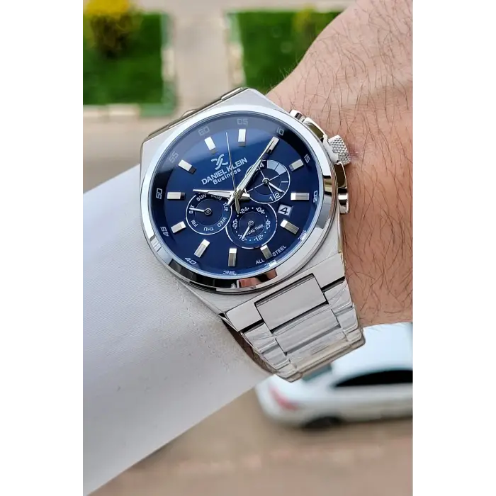 BUSINESS Kadranı Lacivert Kordonu Gümüş Renk 45 Mm Full Çelik 5 ATM Erkek Kol Saati