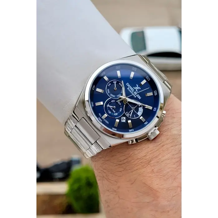 BUSINESS Kadranı Lacivert Kordonu Gümüş Renk 45 Mm Full Çelik 5 ATM Erkek Kol Saati