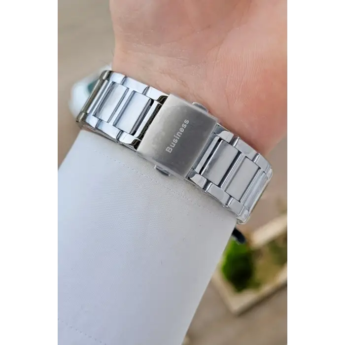 BUSINESS Kadranı Lacivert Kordonu Gümüş Renk 45 Mm Full Çelik 5 ATM Erkek Kol Saati