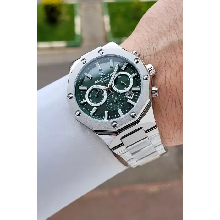 Kadranı Yeşil Kordonu Gümüş Renk 43 Mm Hediye Paketli İç Göstergeleri Aktif Erkek Kol Saati