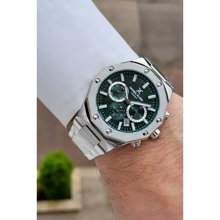 Kadranı Yeşil Kordonu Gümüş Renk 43 Mm Hediye Paketli İç Göstergeleri Aktif Erkek Kol Saati