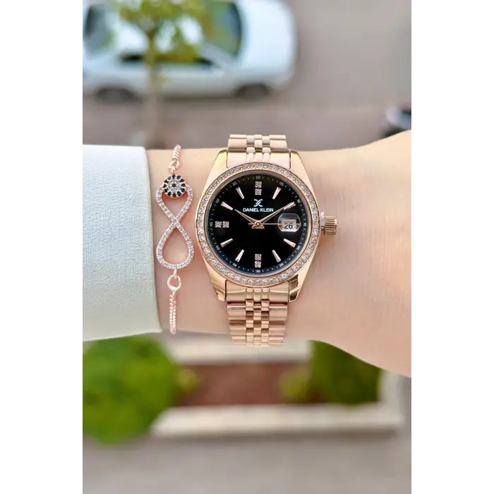 Kadranı Siyah Kordonu Rose Renk 32,5 Mm Hediye Paketli Kadın Kol Saati