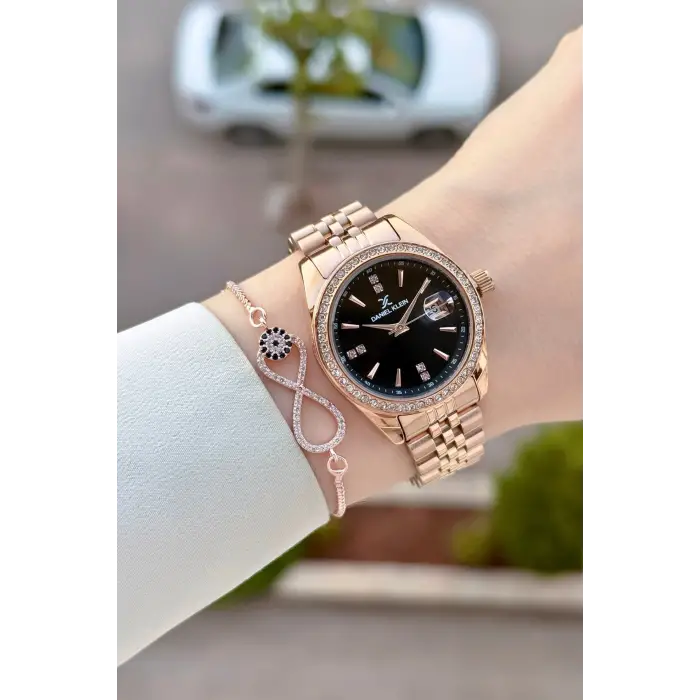 Kadranı Siyah Kordonu Rose Renk 32,5 Mm Hediye Paketli Kadın Kol Saati