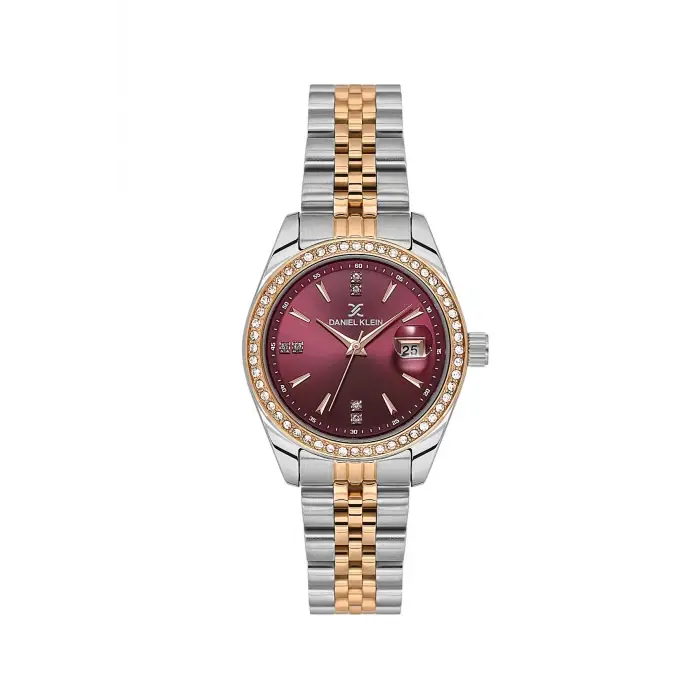 Kadranı Bordo Kordonu Rose Gümüş Renk 32,5 Mm Hediye Paketli Kadın Kol Saati