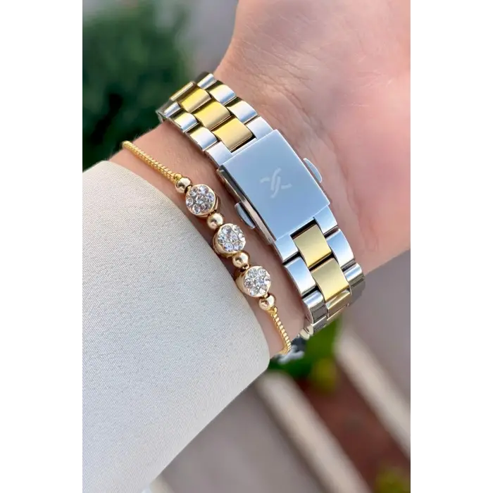 Kadranı Yeşil Kordonu Gold Gümüş Renk Hediye Paketli 32 Mm Kadın Kol Saati
