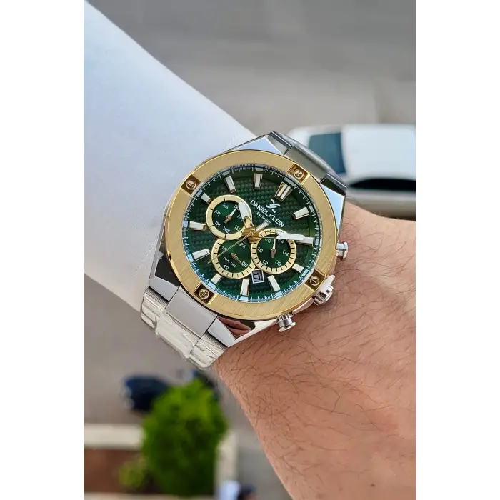 Kadranı Yeşil Kordonu Gümüş Renk 46,5 Mm Hediye Paketli Erkek Kol Saati