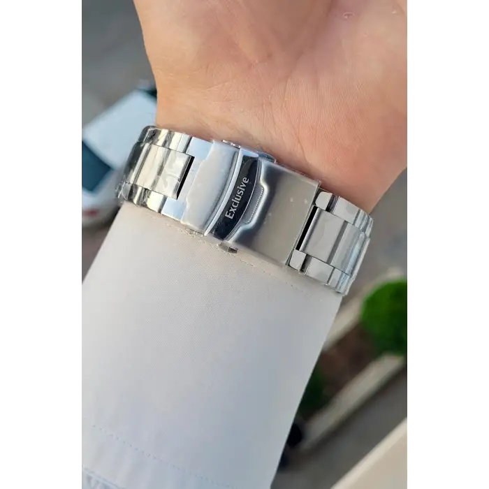 Kadranı Yeşil Kordonu Gümüş Renk 46,5 Mm Hediye Paketli Erkek Kol Saati