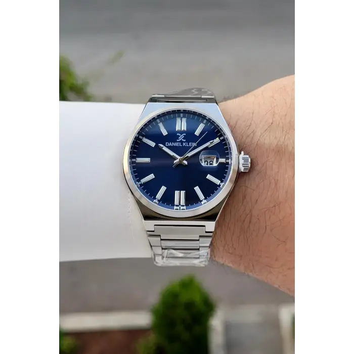 Kadranı Lacivert Kordonu Gümüş Renk Hediye Paketli Erkek Kol Saati