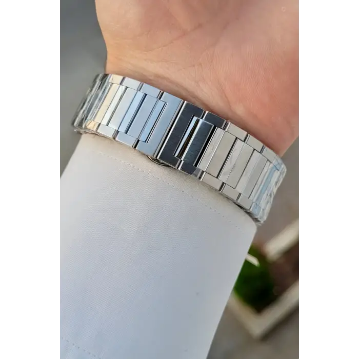 Kadranı Lacivert Kordonu Gümüş Renk Hediye Paketli Erkek Kol Saati