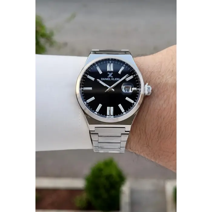 Kadranı Siyah Kordonu Gümüş Renk Hediye Paketli Erkek Kol Saati