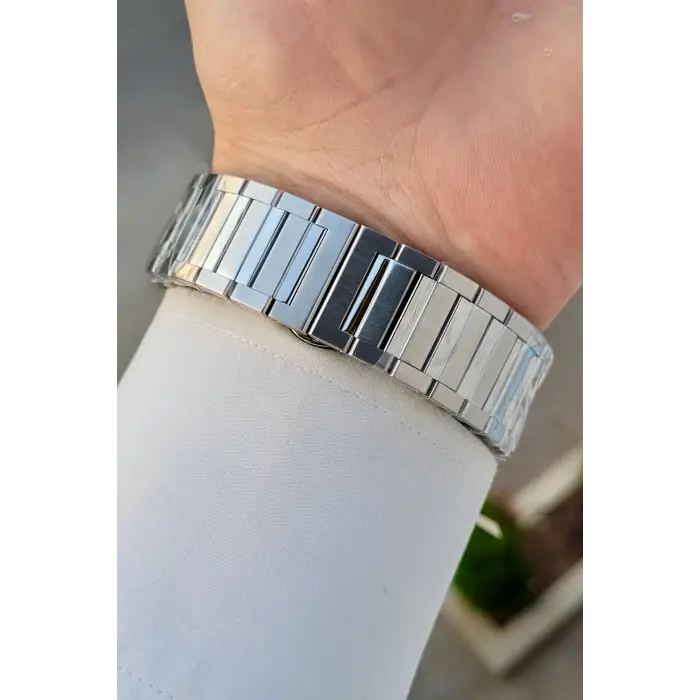 Kadranı Siyah Kordonu Gümüş Renk Hediye Paketli Erkek Kol Saati