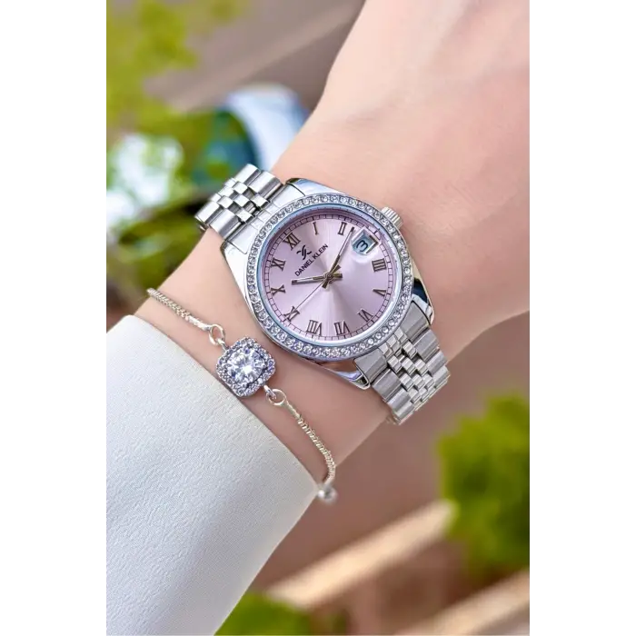 Kadranı Pembe Kordonu Gümüş Renk 33 Mm Kadın Kol Saati