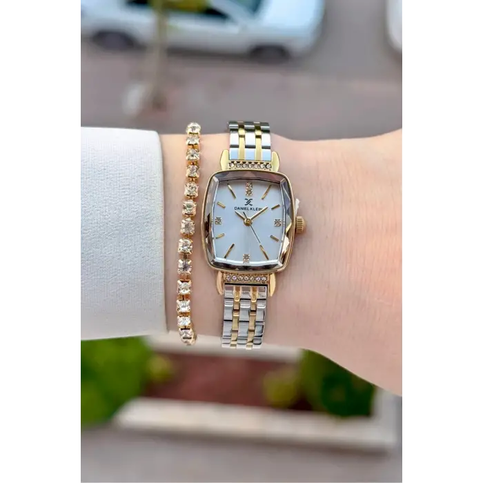 Gold Gümüş Renk Hediye Paketli 22 Mm Kadın Kol Saati ve Bileklik