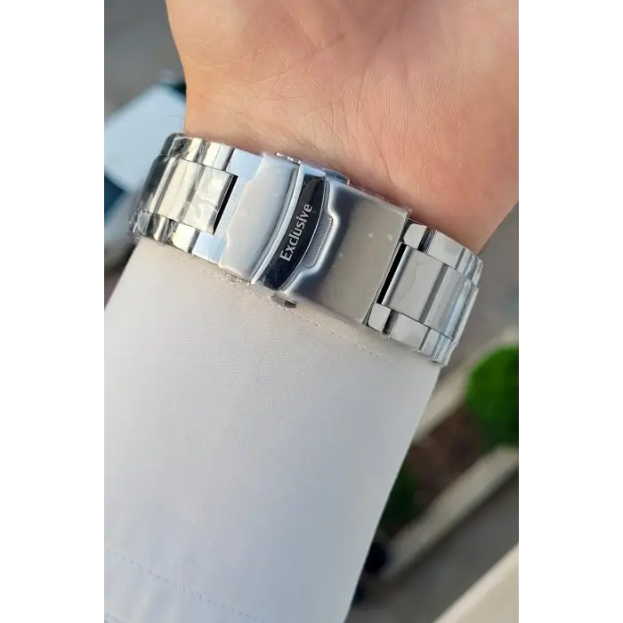 Kadranı Mavi Kordonu Gümüş Renk 46,5 Mm Hediye Paketli Erkek Kol Saati