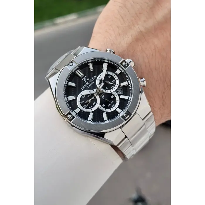 Kadranı Siyah Kordonu Gümüş Renk 46,5 Mm Hediye Paketli Erkek Kol Saati