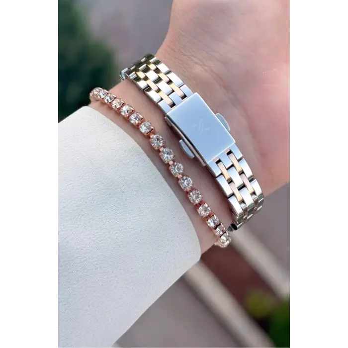 Kadranı Yeşil Kordonu Rose Gümüş Renk Hediye Paketli 22 Mm Kadın Kol Saati