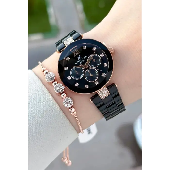 Kasası Rose Kordonu Siyah Renk Hediye Paketli 32 Mm Kadın kol Saati