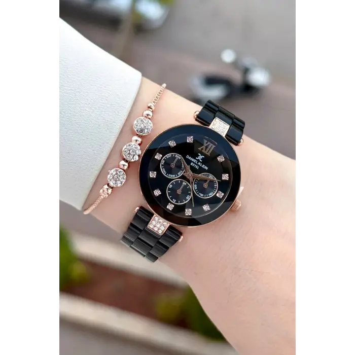 Kasası Rose Kordonu Siyah Renk Hediye Paketli 32 Mm Kadın kol Saati