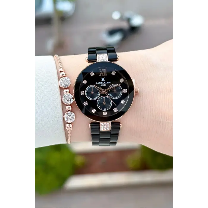 Kasası Rose Kordonu Siyah Renk Hediye Paketli 32 Mm Kadın kol Saati