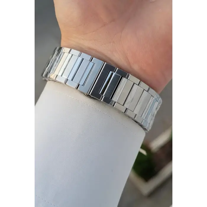 Kadranı Mavi Kordonu Gümüş Renk Hediye Paketli Erkek Kol Saati