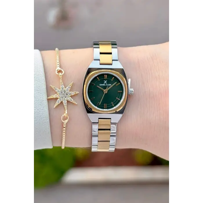 Kadranı Yeşil Kordonu Gold Gümüş Renk Hediye Paketli 22,5 Mm Kadın Kol Saati