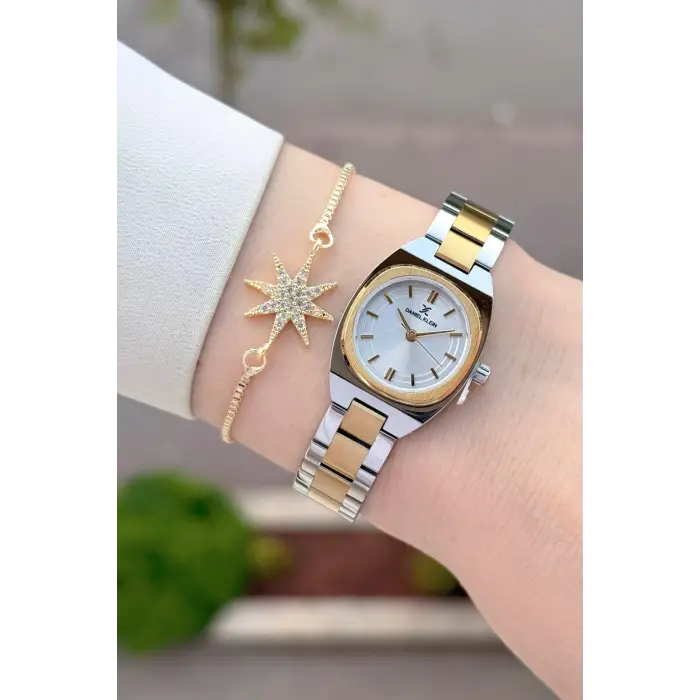 Gold Gümüş Renk Hediye Paketli 22,5 Mm Kadın Kol Saati