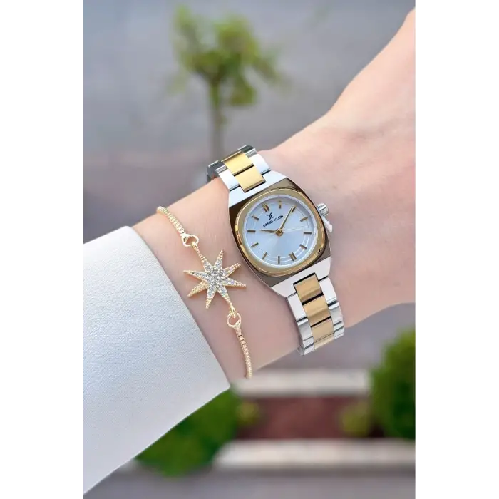 Gold Gümüş Renk Hediye Paketli 22,5 Mm Kadın Kol Saati