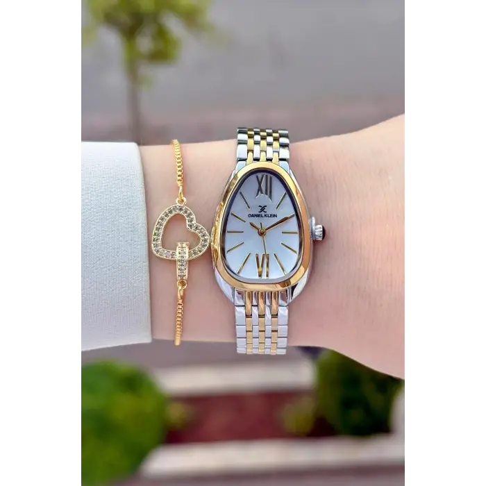 Gold Gümüş Renk 25 Mm Kadın Kol Saati ve Bileklik