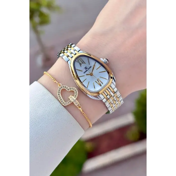 Gold Gümüş Renk 25 Mm Kadın Kol Saati ve Bileklik