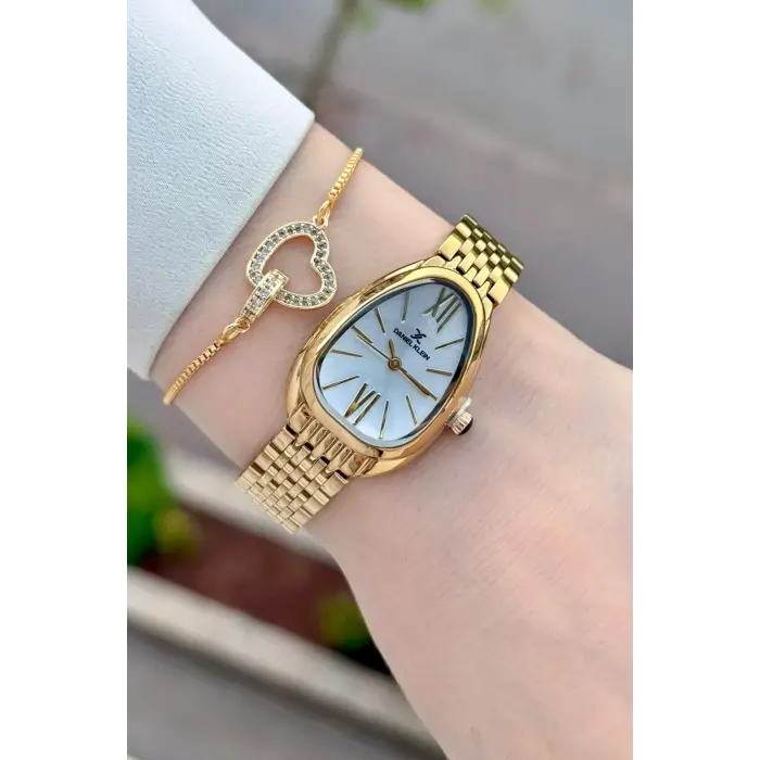 Gold Renk 25 Mm Kadın Kol Saati ve Bileklik