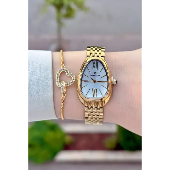 Gold Renk 25 Mm Kadın Kol Saati ve Bileklik
