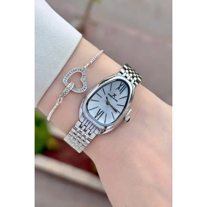 Gümüş Renk 25 Mm Kadın Kol Saati ve Bileklik