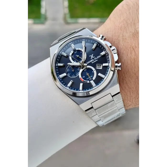 Kadranı Lacivert Kordonu Gümüş Renk Hediye Paketli 44 Mm Erkek Kol Saati
