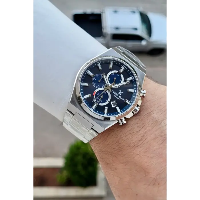 Kadranı Lacivert Kordonu Gümüş Renk Hediye Paketli 44 Mm Erkek Kol Saati