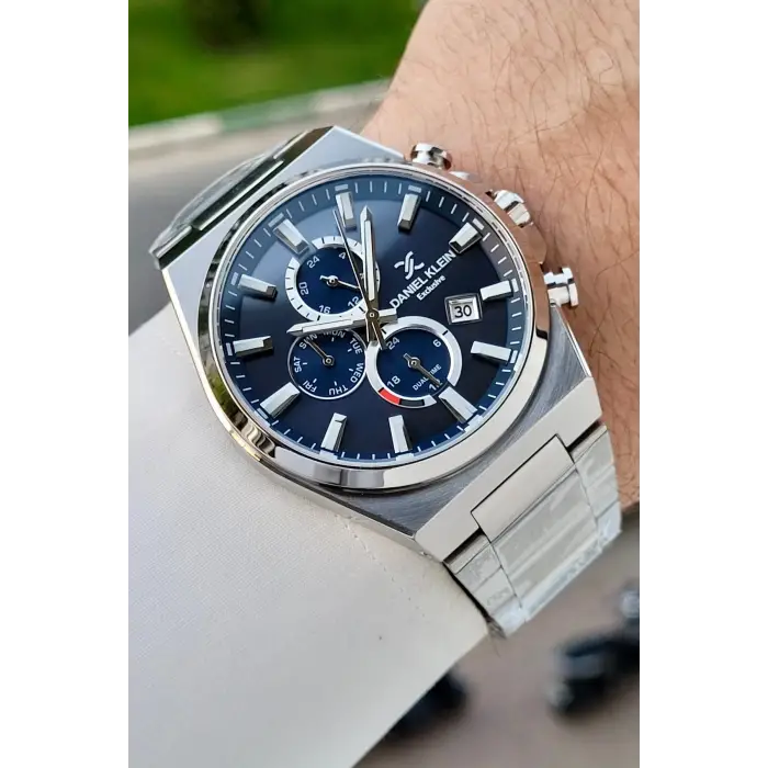Kadranı Lacivert Kordonu Gümüş Renk Hediye Paketli 44 Mm Erkek Kol Saati