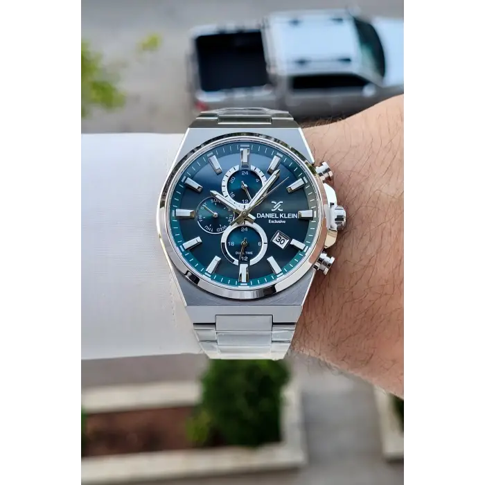 Kadranı Mavi Kordonu Gümüş Renk Hediye Paketli 44 Mm Erkek Kol Saati
