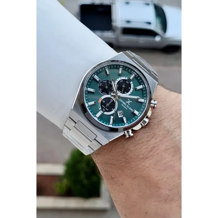 Kadranı Yeşil Kordonu Gümüş Renk Hediye Paketli 44 Mm Erkek Kol Saati