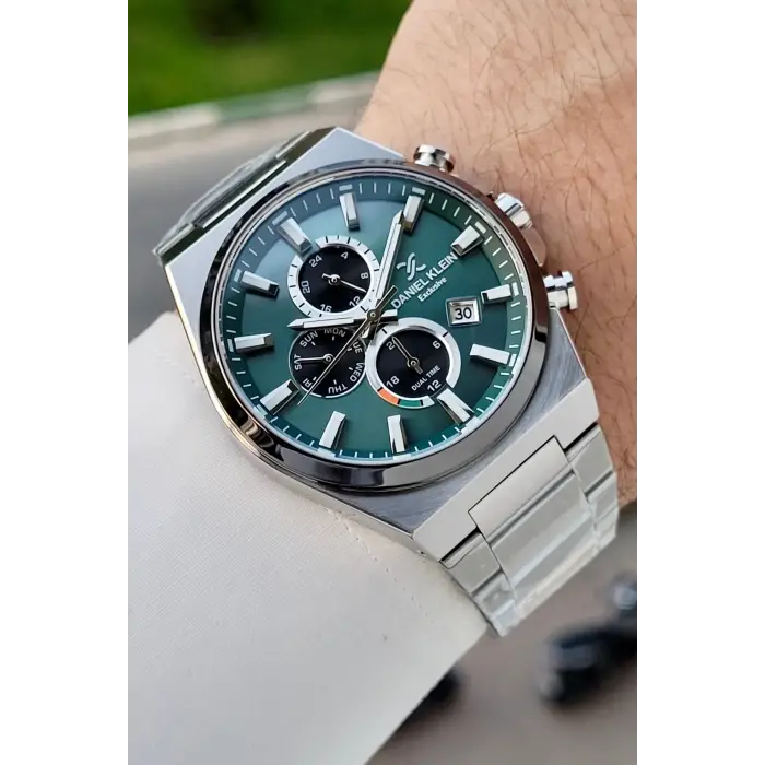 Kadranı Yeşil Kordonu Gümüş Renk Hediye Paketli 44 Mm Erkek Kol Saati