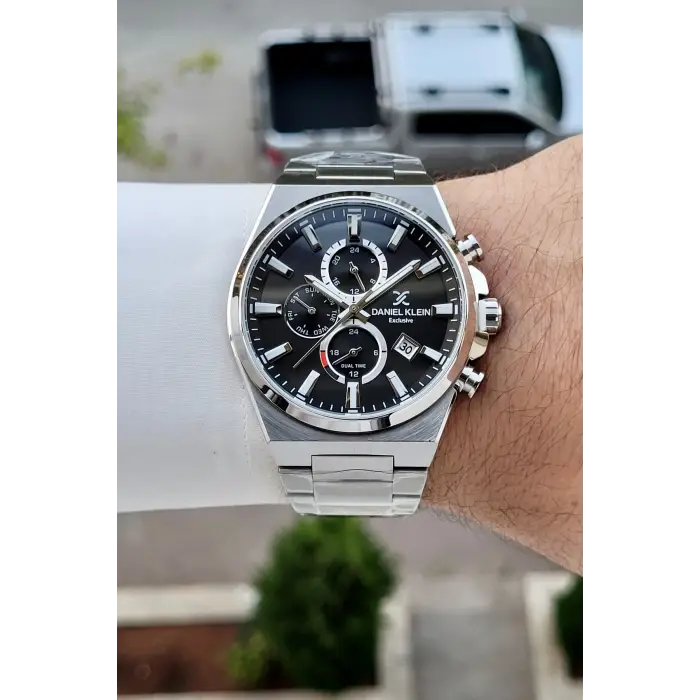 Kadranı Siyah Kordonu Gümüş Renk Hediye Paketli 44 Mm Erkek Kol Saati