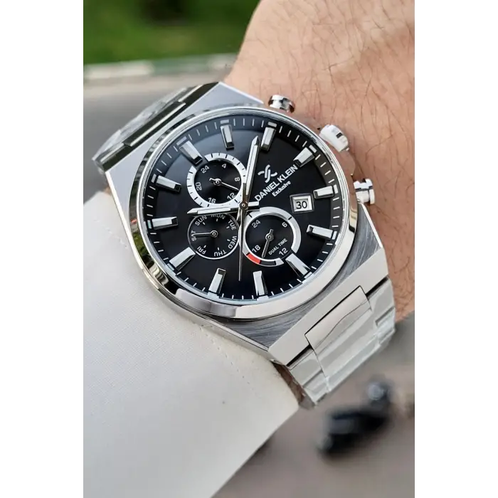 Kadranı Siyah Kordonu Gümüş Renk Hediye Paketli 44 Mm Erkek Kol Saati